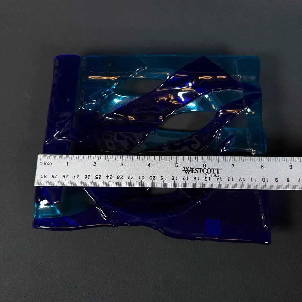 Marriott Studio Art Fused Glass Decorative Plate Blue Teal Abstract Modern